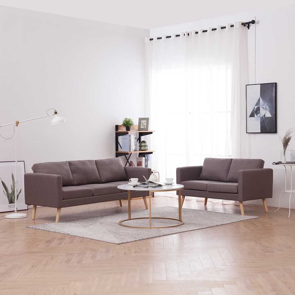 vidaXL Zestaw 2 sof tapicerowanych tkaniną, taupe