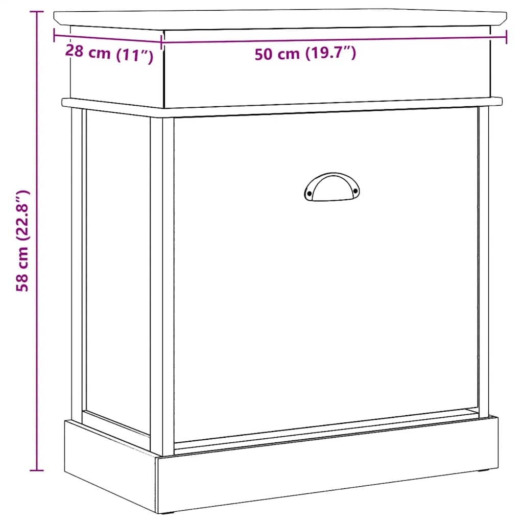 vidaXL Szafka na buty, szara, 50 x 28 x 58 cm, drewno paulownia