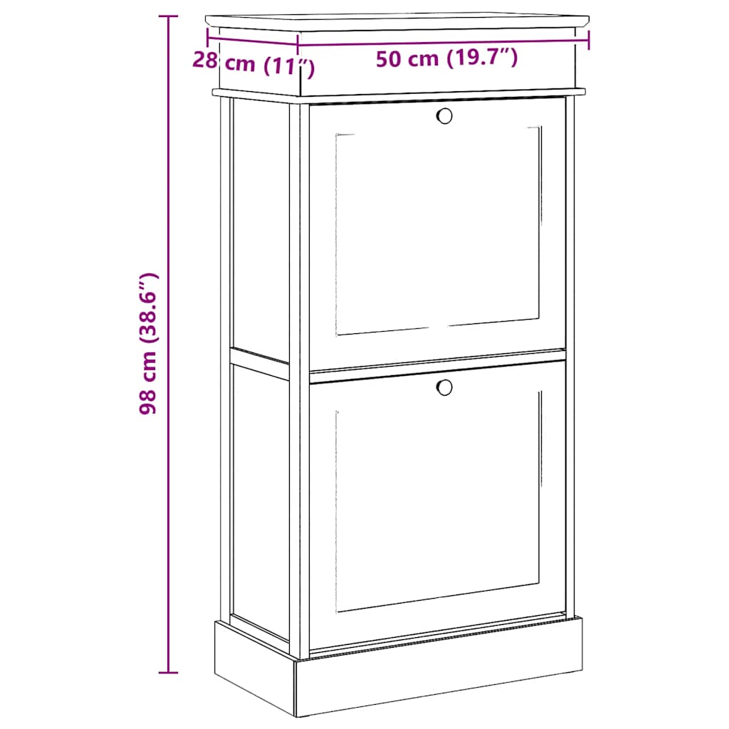vidaXL Szafka na buty, szara, 50 x 28 x 98 cm, drewno paulownia