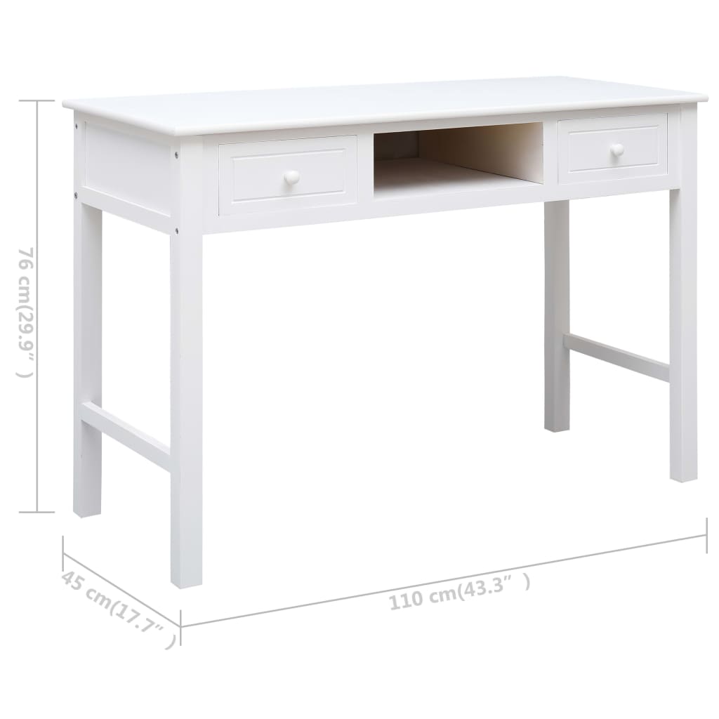 vidaXL Biurko, białe, 110 x 45 x 76 cm, drewniane