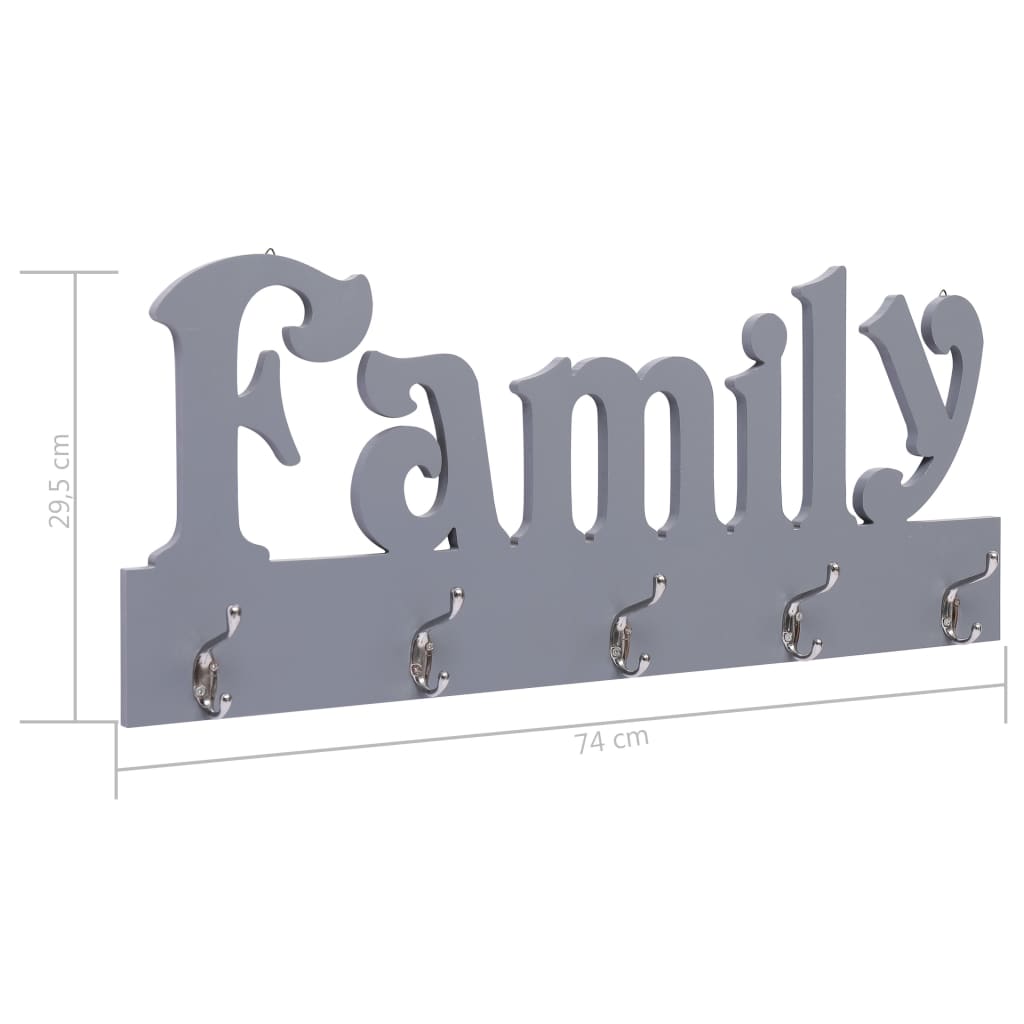 vidaXL Wieszak ścienny na płaszcze FAMILY, szary, 74 x 29,5 cm