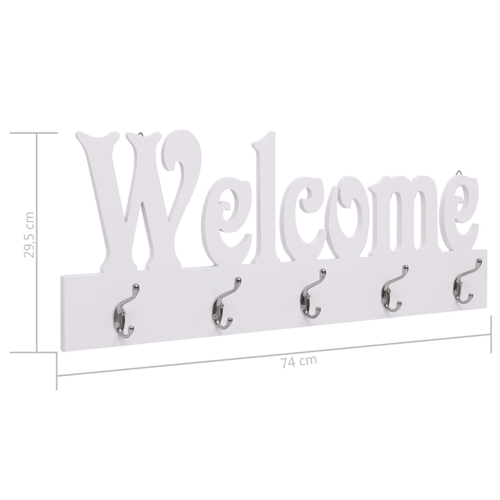 vidaXL Wieszak ścienny na płaszcze WELCOME, biały, 74 x 29,5 cm