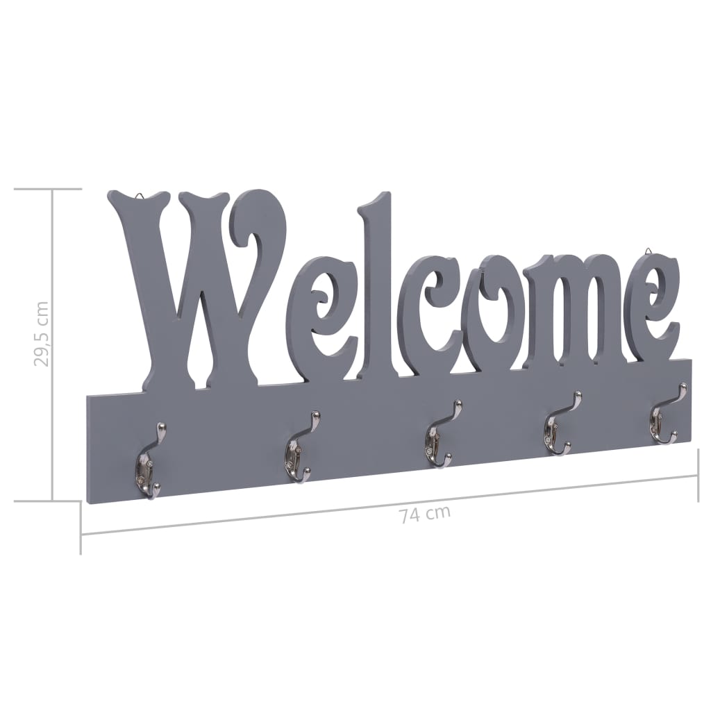 vidaXL Wieszak ścienny na płaszcze WELCOME, szary, 74 x 29,5 cm