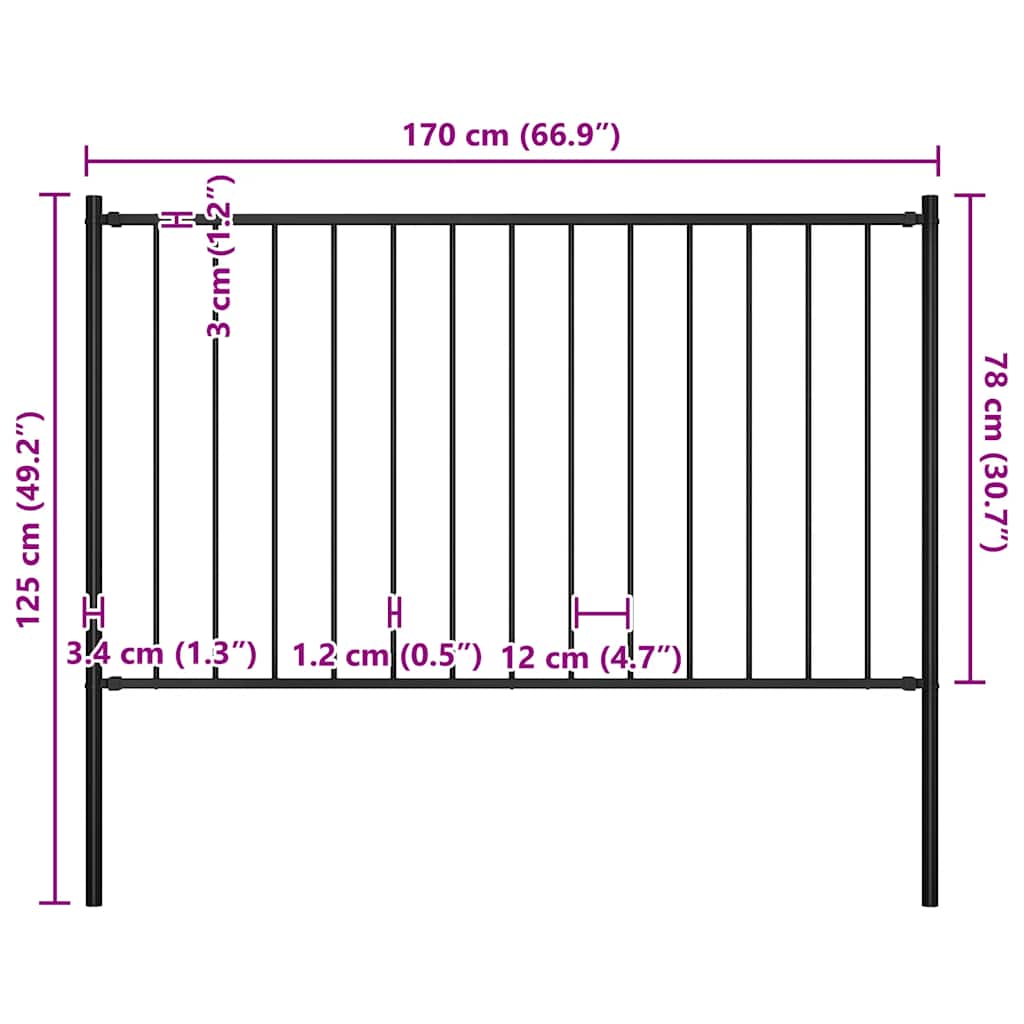 vidaXL Panel ogrodzeniowy Woerden ze słupkami stalowymi 1,7x0,75 m czarny