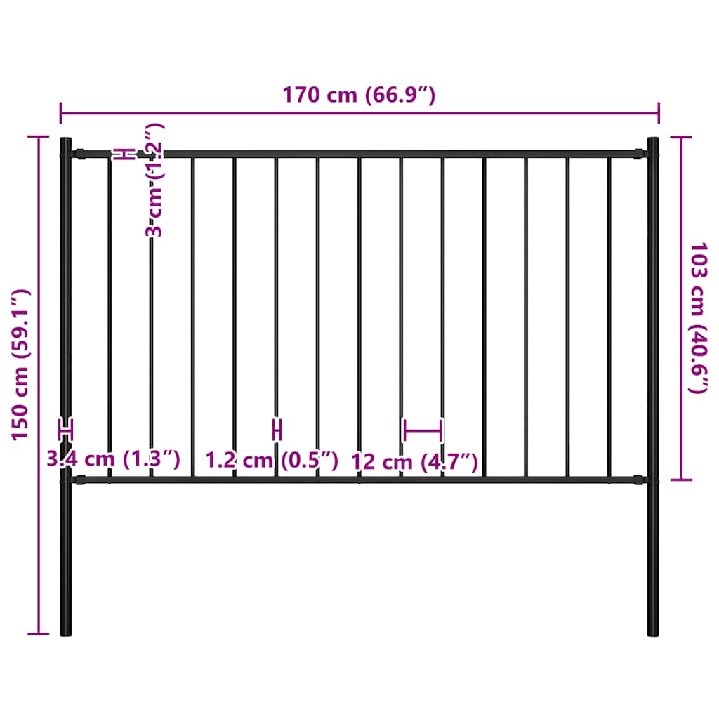 vidaXL Panel ogrodzeniowy Woerden ze słupkami stalowymi 1,7x1 m czarny