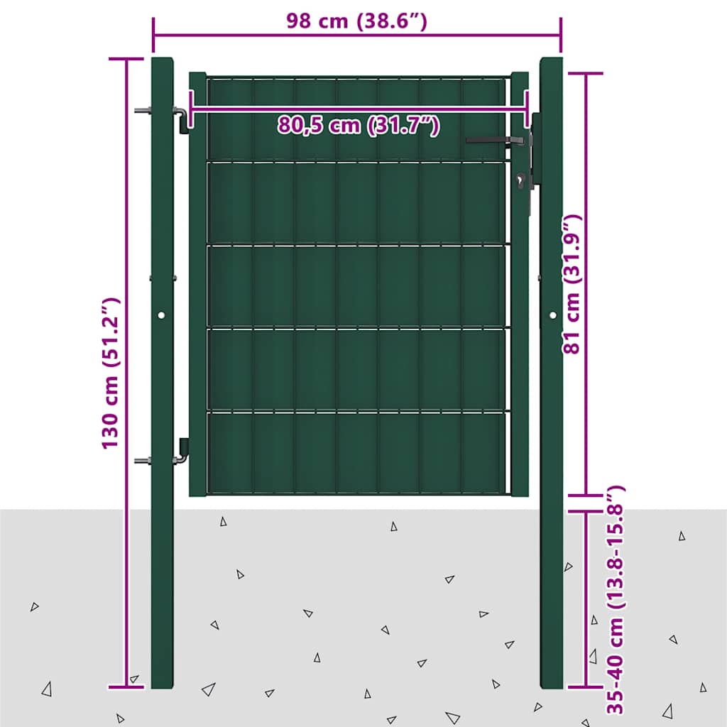 vidaXL Brama ogrodzeniowa PVC i stalowa 100x81 cm zielona