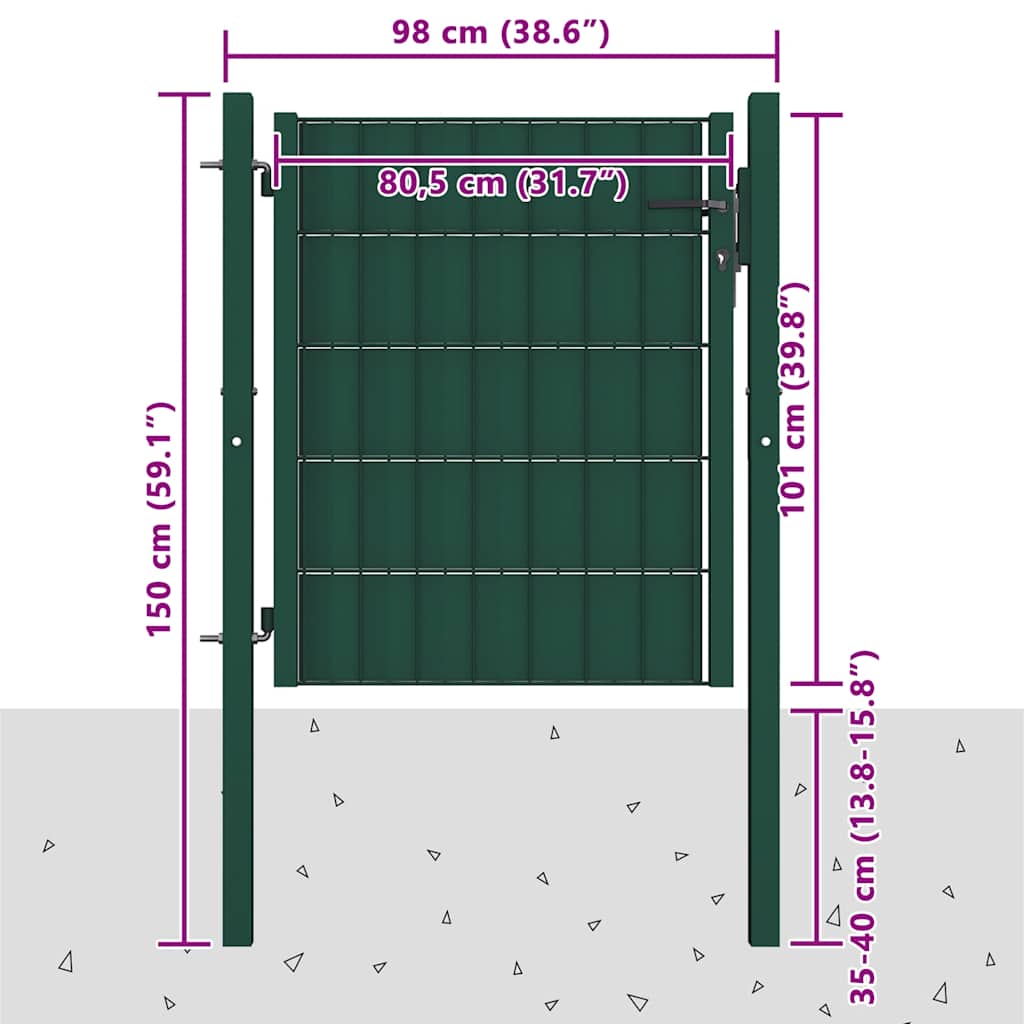 vidaXL Brama ogrodzeniowa PVC i stalowa 100x100 cm zielona