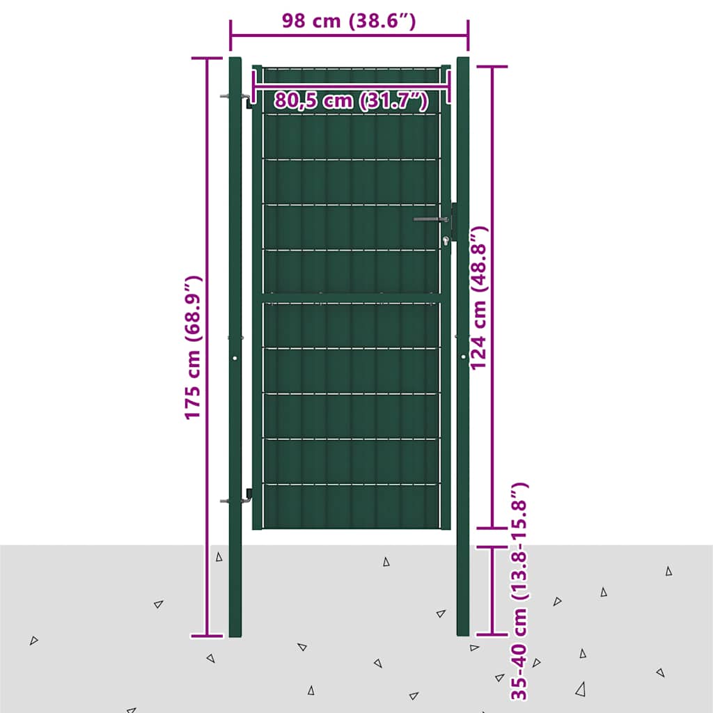 vidaXL Brama ogrodzeniowa PVC i stalowa 100x124 cm zielona