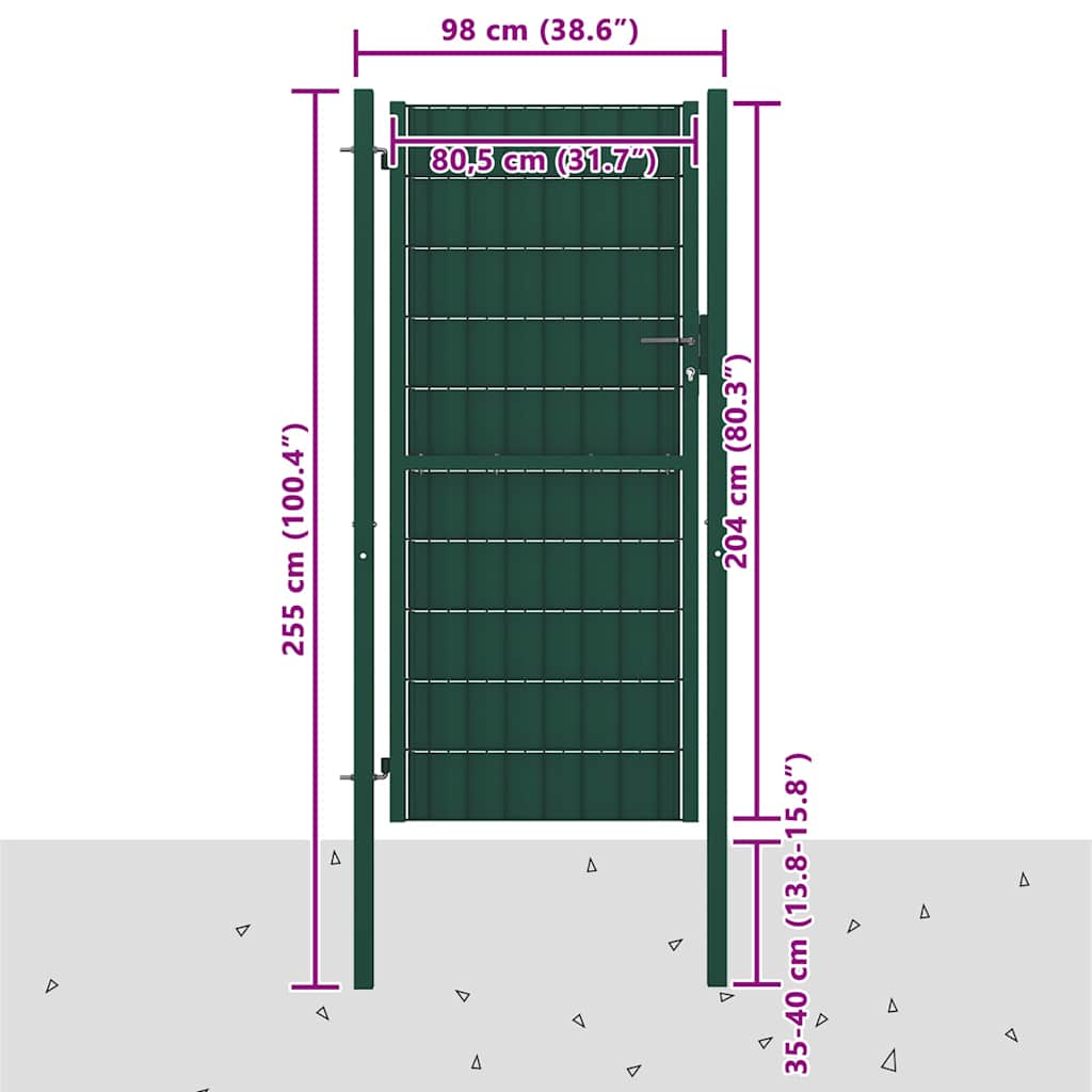 vidaXL Brama ogrodzeniowa PVC i stalowa 100x204 cm zielona
