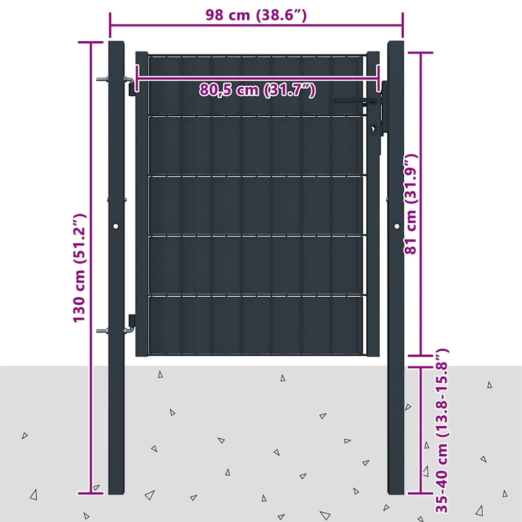 vidaXL Brama ogrodzeniowa PVC i stal 100x81 cm Antracyt