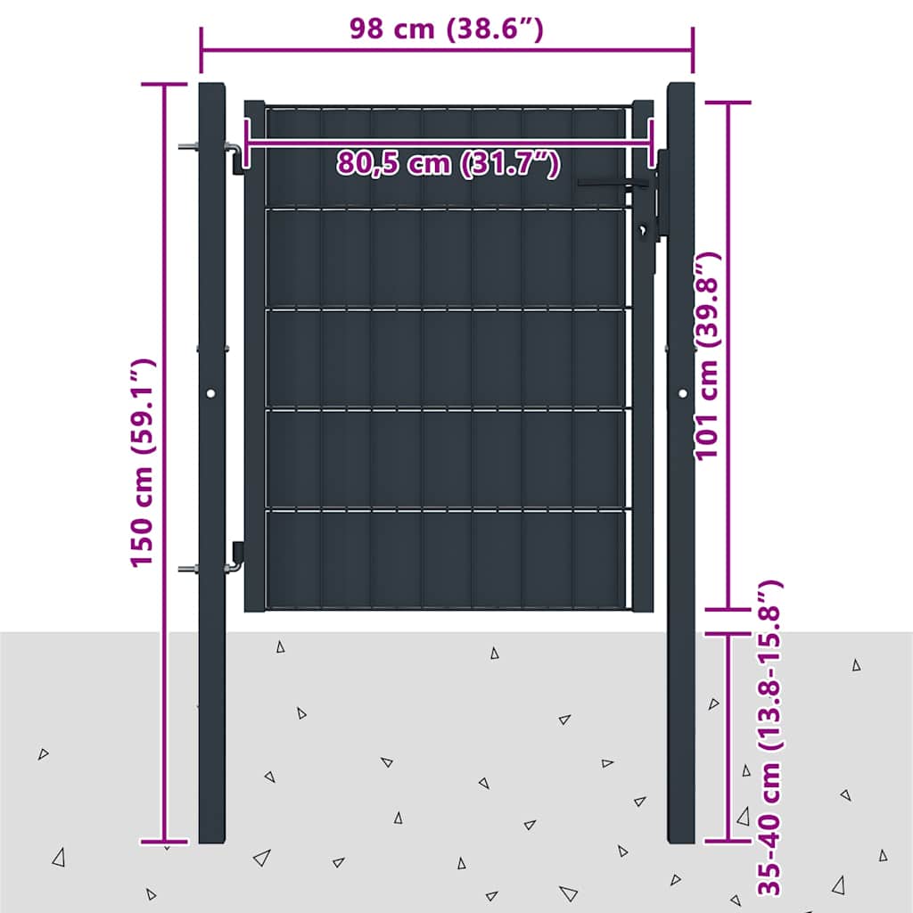 vidaXL Brama ogrodzeniowa PVC i stal 100x100 cm Antracyt