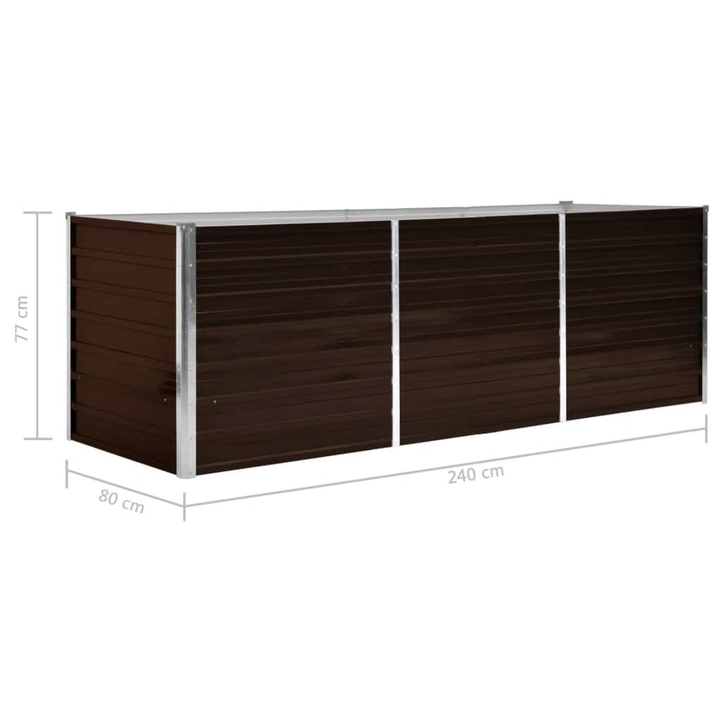 vidaXL Podwyższona donica, brązowa, 240x80x77 cm, galwanizowana stal