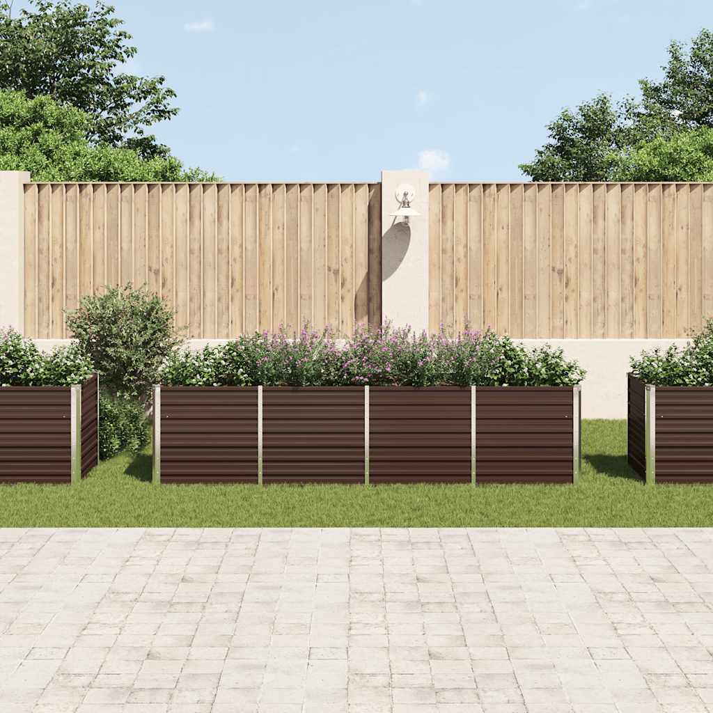 vidaXL Podwyższona donica, brązowa, 320x80x77 cm, galwanizowana stal