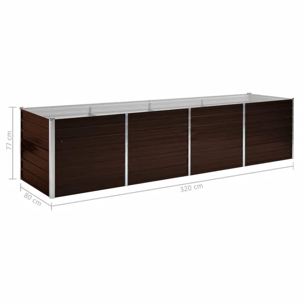 vidaXL Podwyższona donica, brązowa, 320x80x77 cm, galwanizowana stal