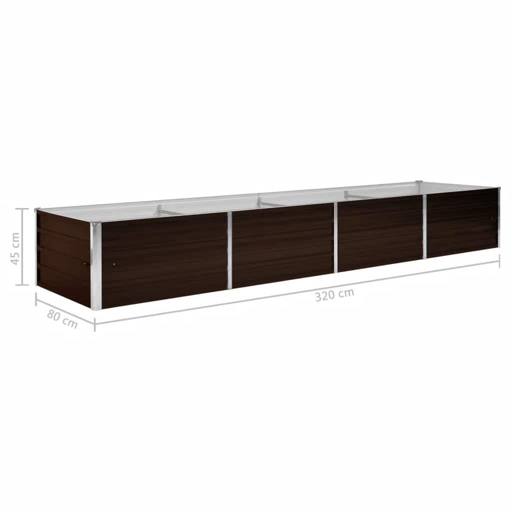 vidaXL Podwyższona donica, brązowa, 320x80x45 cm, galwanizowana stal