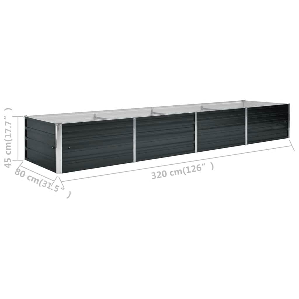 vidaXL Podwyższona donica, antracyt, 320x80x45 cm, galwanizowana stal