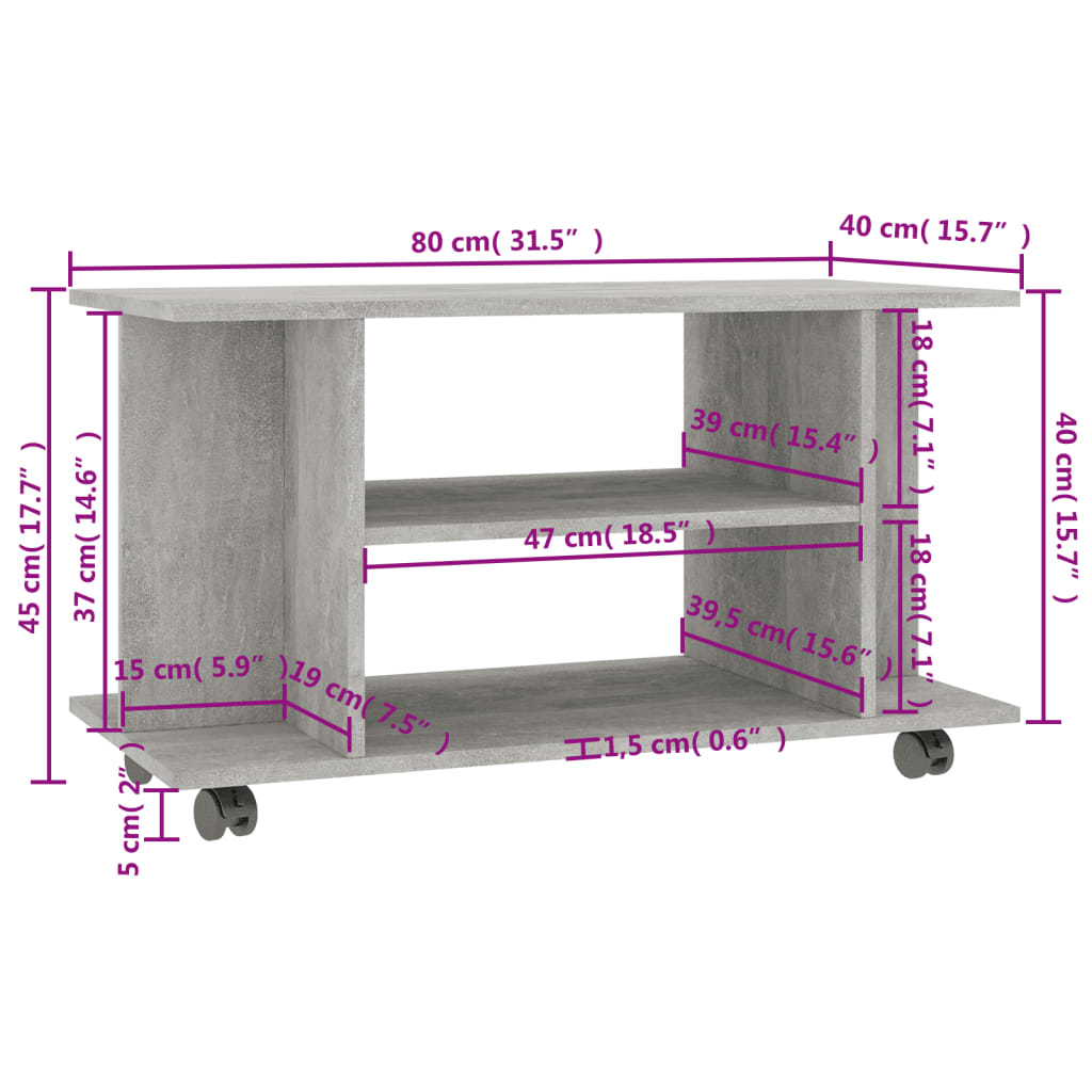 vidaXL Szafka pod TV, kolor betonowy szary, 80x40x45 cm