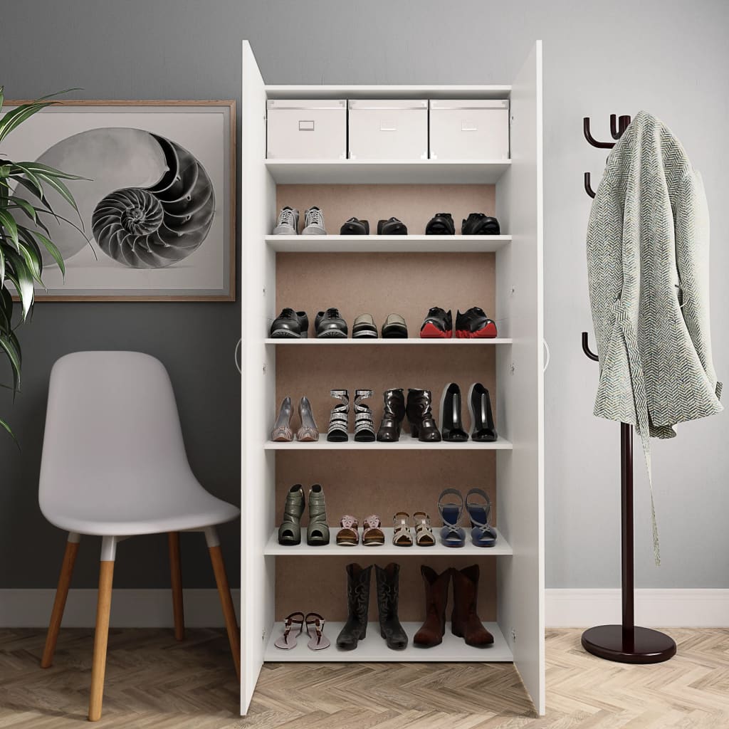 vidaXL Szafka na buty, biała, 80x35,5x180 cm, materiał drewnopochodny
