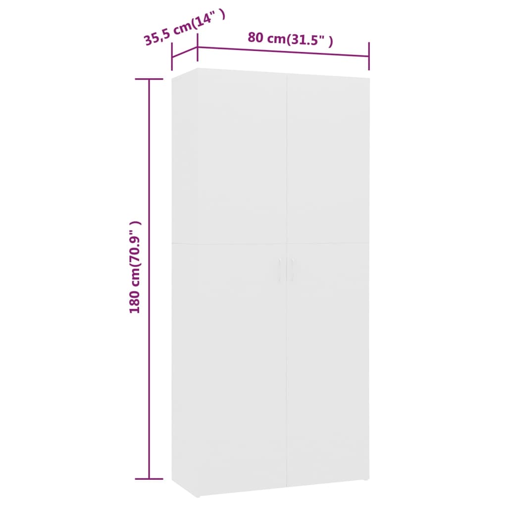 vidaXL Szafka na buty, biała, 80x35,5x180 cm, materiał drewnopochodny