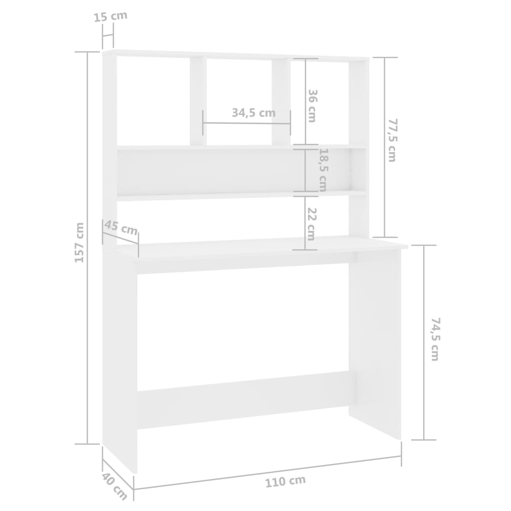 vidaXL Biurko z półkami, białe, 110x45x157 cm, materiał drewnopochodny