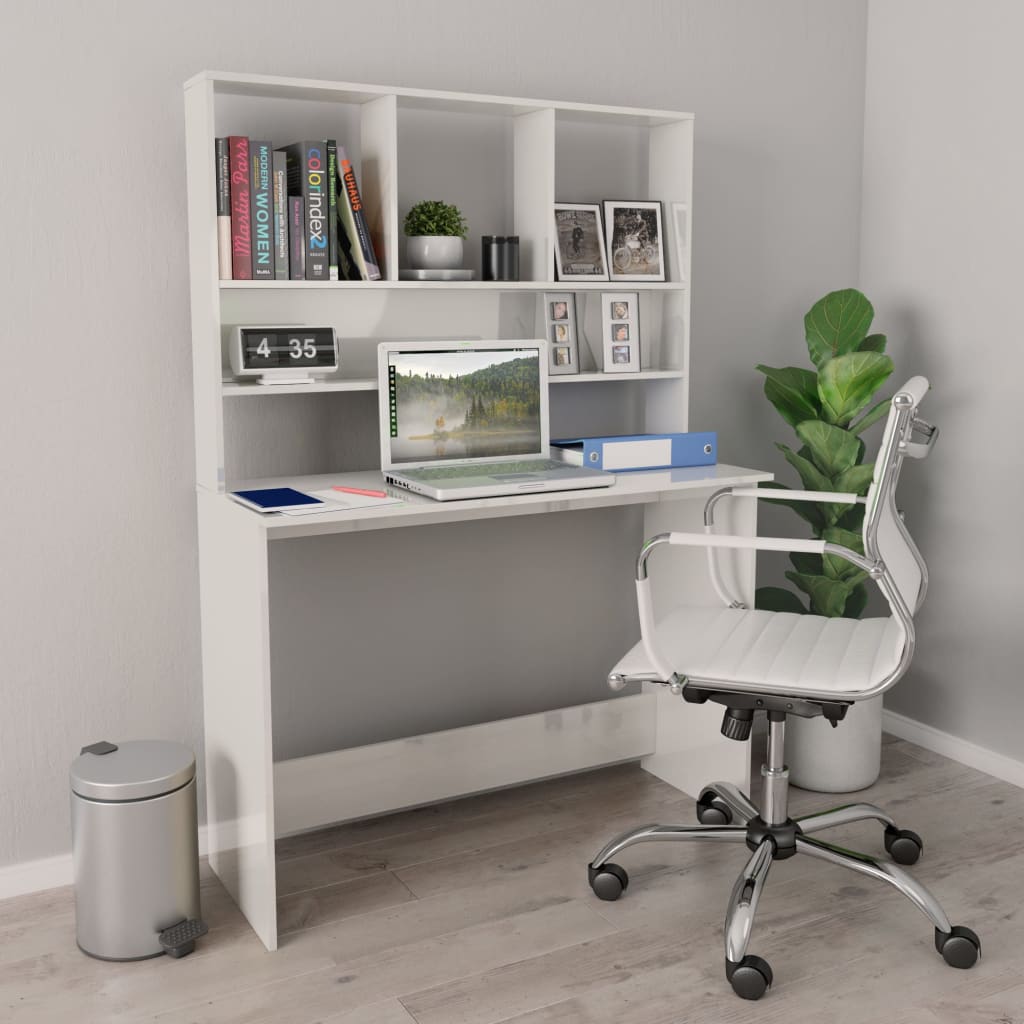 vidaXL Biurko z półkami, białe, 110x45x157 cm, materiał drewnopochodny