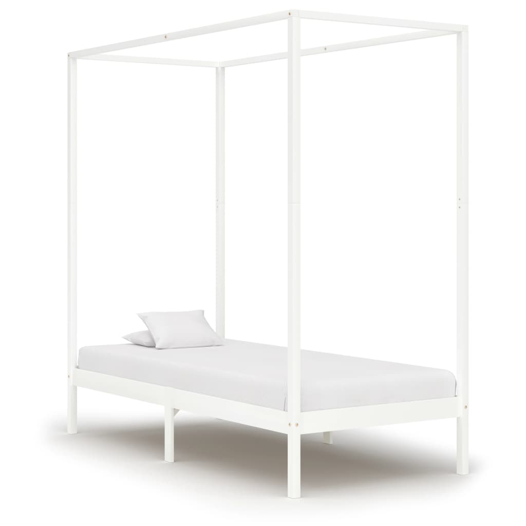 vidaXL Rama łóżka z baldachimem, biel, lite drewno sosnowe, 100x200 cm