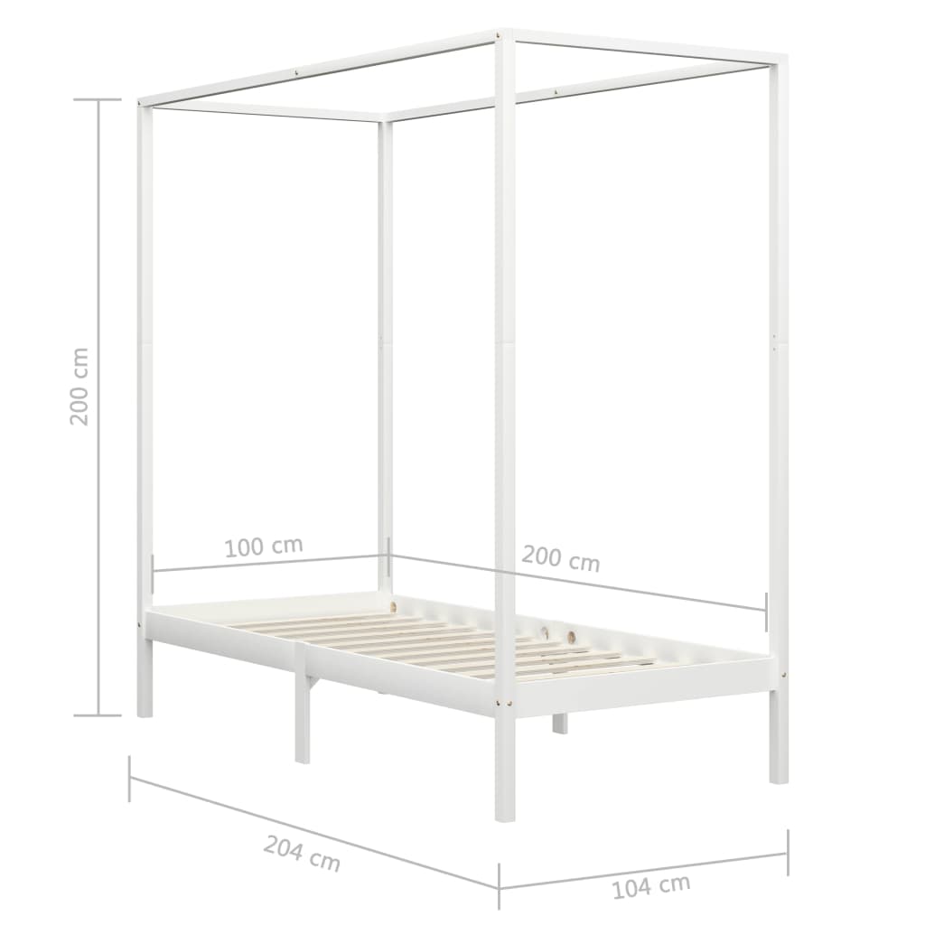 vidaXL Rama łóżka z baldachimem, biel, lite drewno sosnowe, 100x200 cm