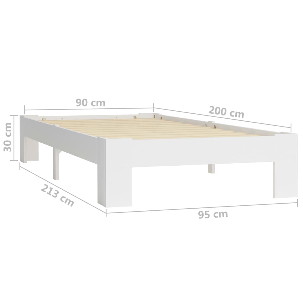 vidaXL Rama łóżka, biała, lite drewno sosnowe, 90 x 200 cm
