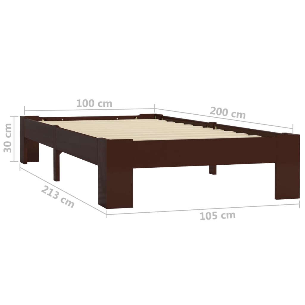 vidaXL Rama łóżka, ciemnobrązowa, lite drewno sosnowe, 100 x 200 cm