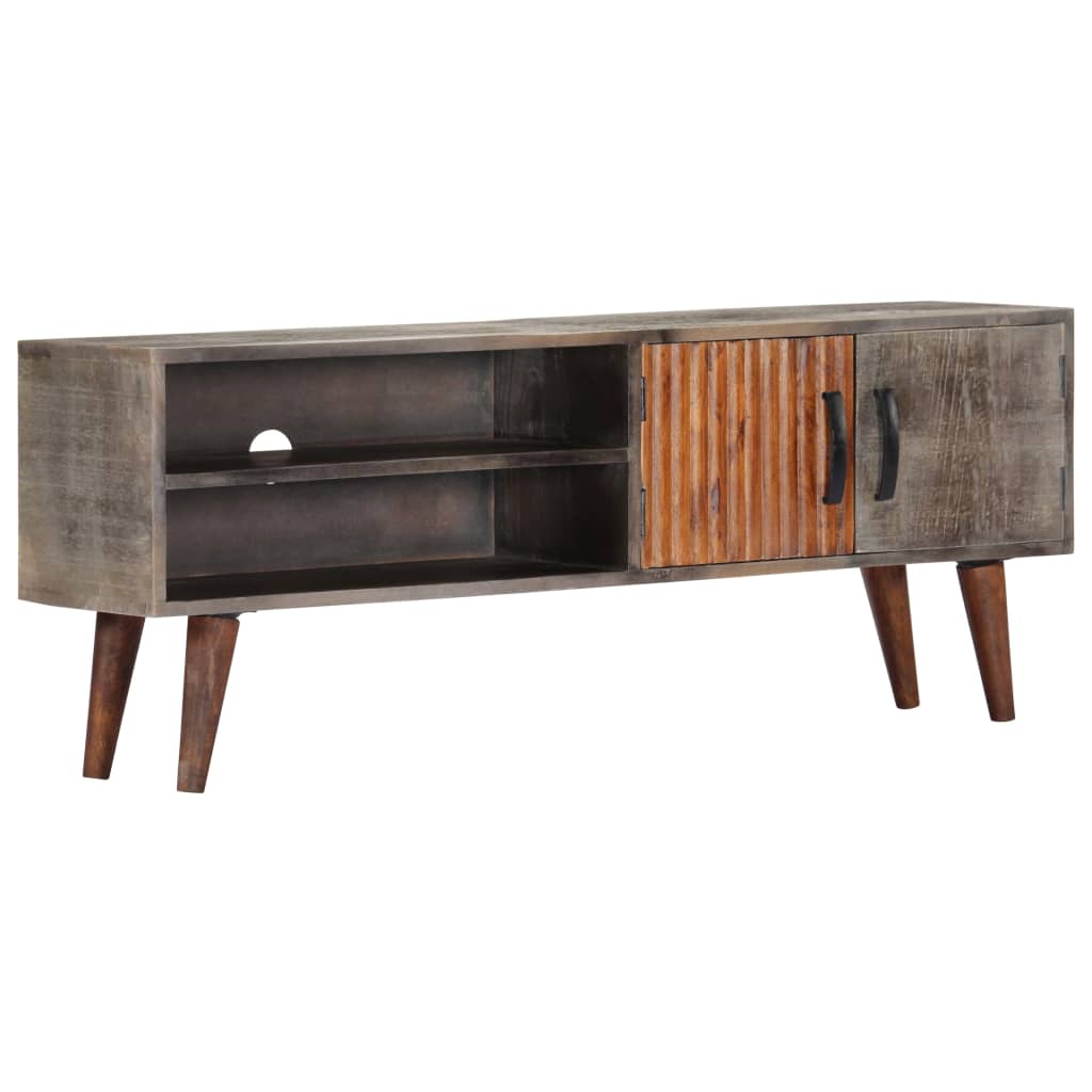 vidaXL Szafka pod TV, szara, 130x30x46 cm, lite surowe drewno mango