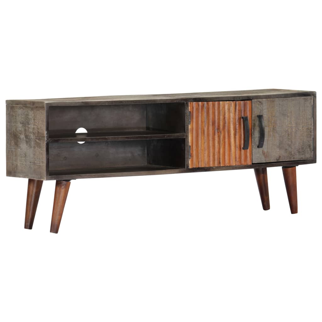 vidaXL Szafka pod TV, szara, 130x30x46 cm, lite surowe drewno mango