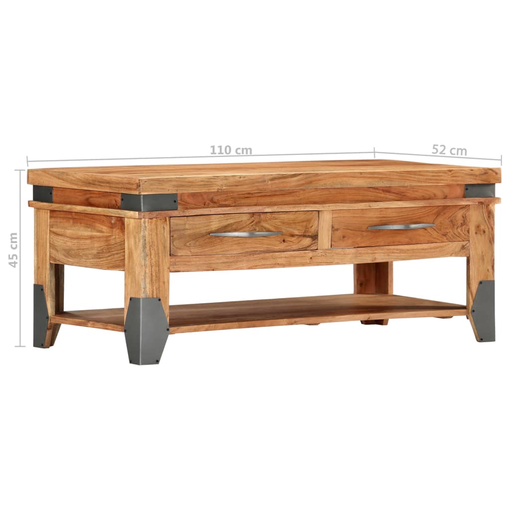 vidaXL Stolik kawowy, 110 x 52 x 45 cm, lite drewno akacjowe