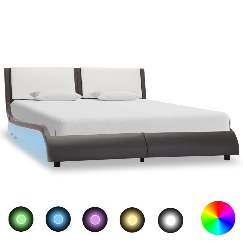 vidaXL Rama łóżka z oświetleniem LED bez materaca, szaro-biała, 120x190 cm