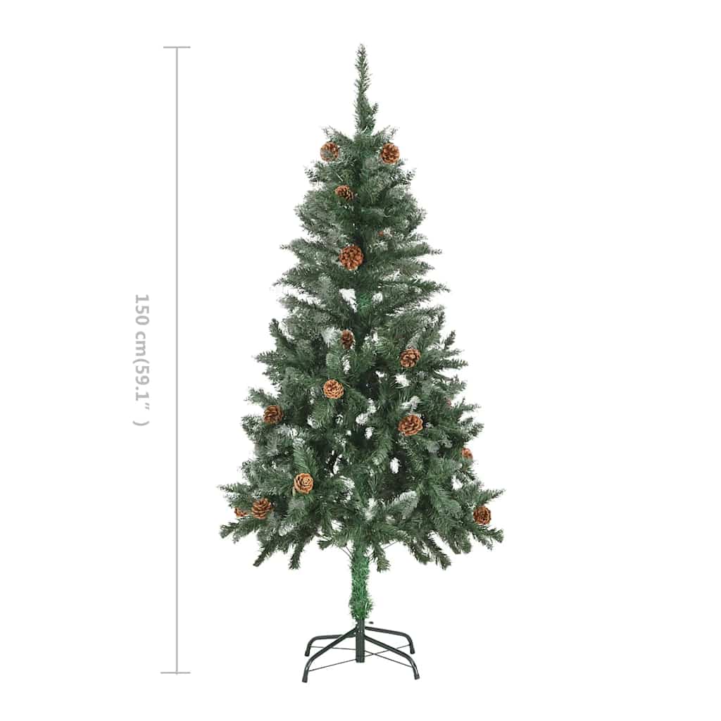 vidaXL Sztuczna choinka z szyszkami i białym brokatem, 150 cm