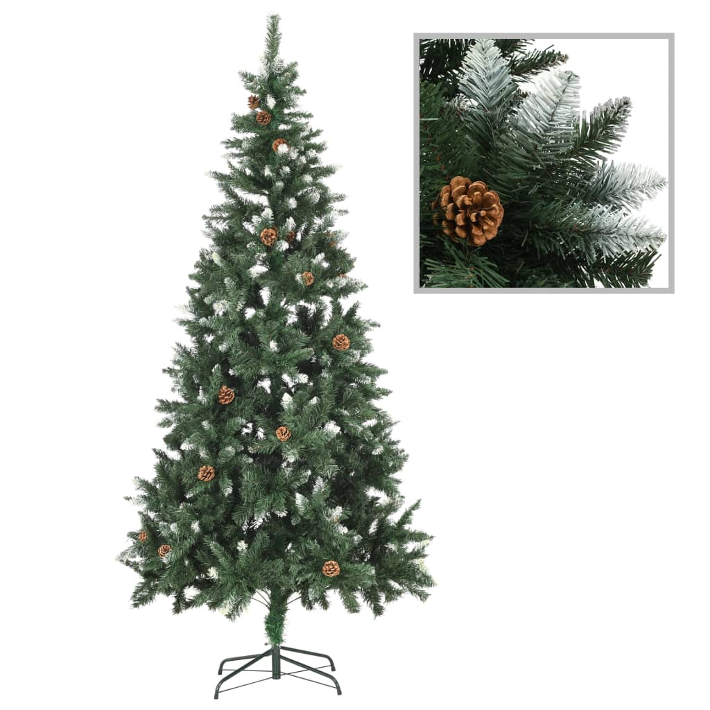 vidaXL Sztuczna choinka z szyszkami i białym brokatem, 210 cm