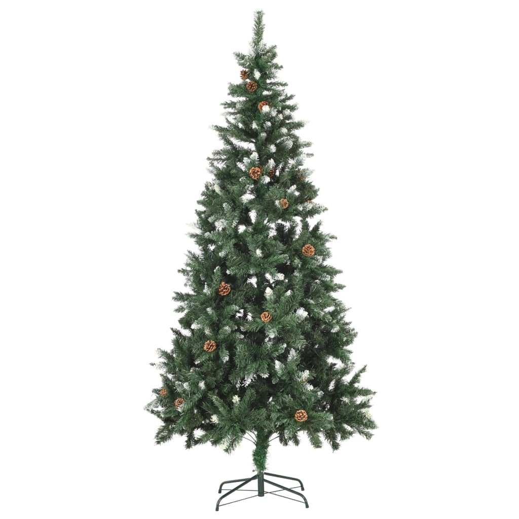 vidaXL Sztuczna choinka z szyszkami i białym brokatem, 210 cm