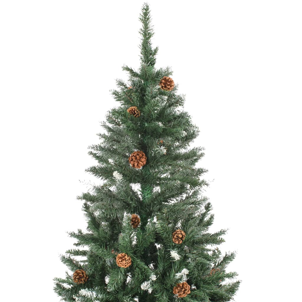 vidaXL Sztuczna choinka z szyszkami i białym brokatem, 210 cm
