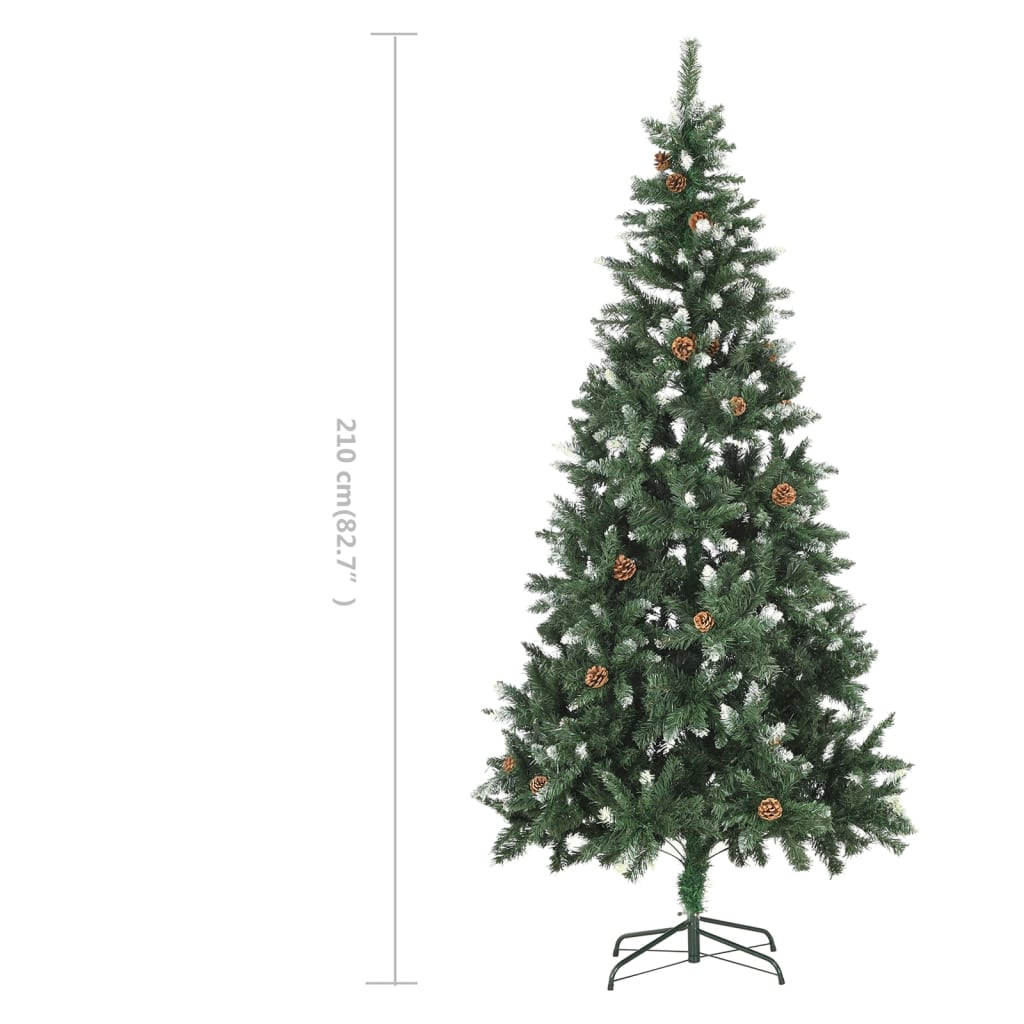 vidaXL Sztuczna choinka z szyszkami i białym brokatem, 210 cm