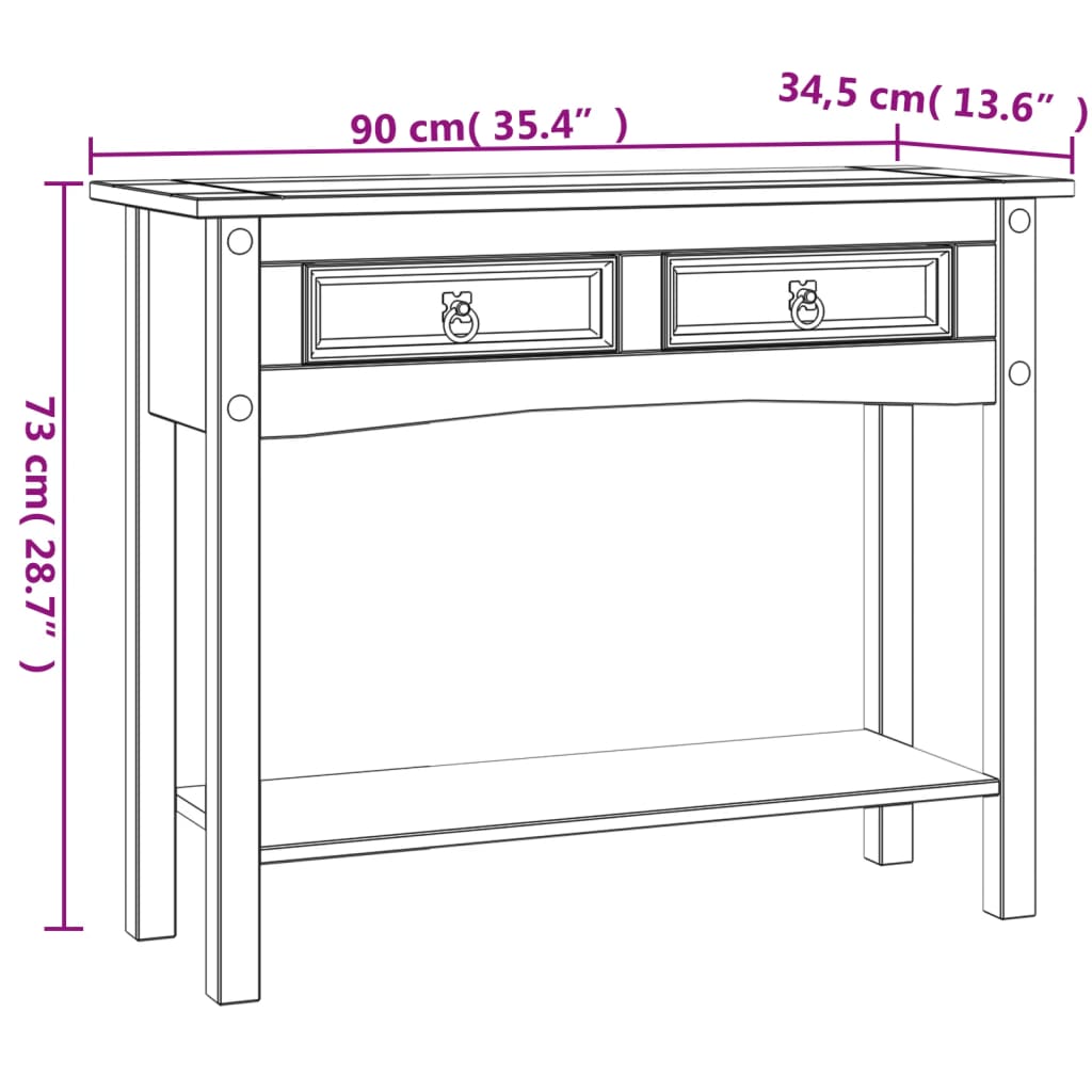 vidaXL Stolik konsola, meksykański styl Corona, sosna, 90x34,5x73 cm