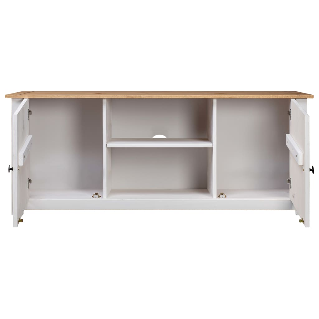 vidaXL Szafka pod TV, biała, 120x40x50 cm, lita sosna, seria Panama