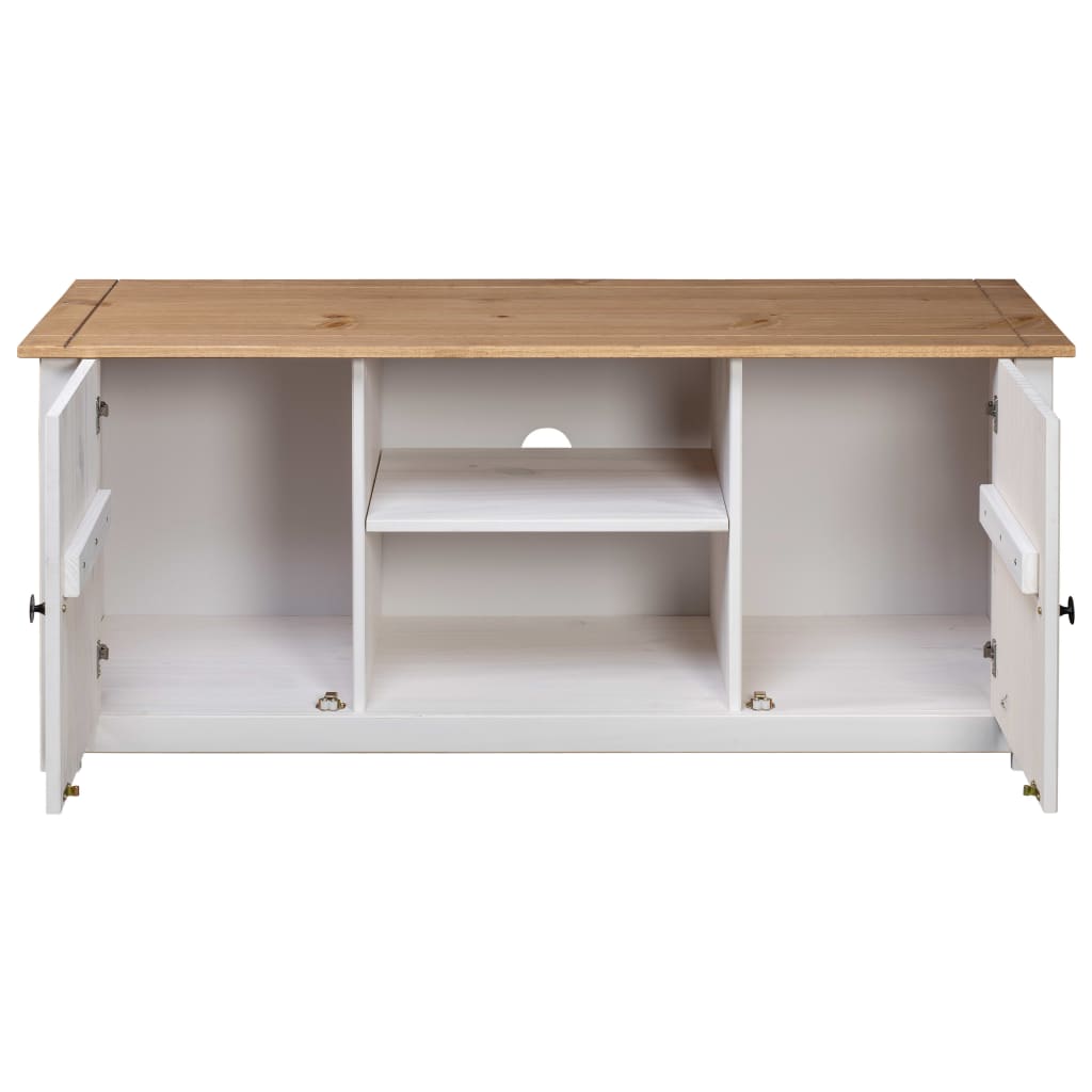 vidaXL Szafka pod TV, biała, 120x40x50 cm, lita sosna, seria Panama