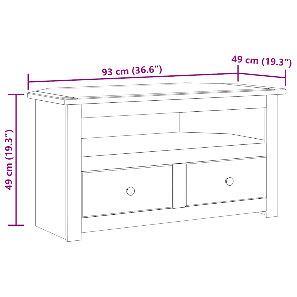 vidaXL Szafka narożna pod TV, 93x49x49 cm, lita sosna, seria Panama