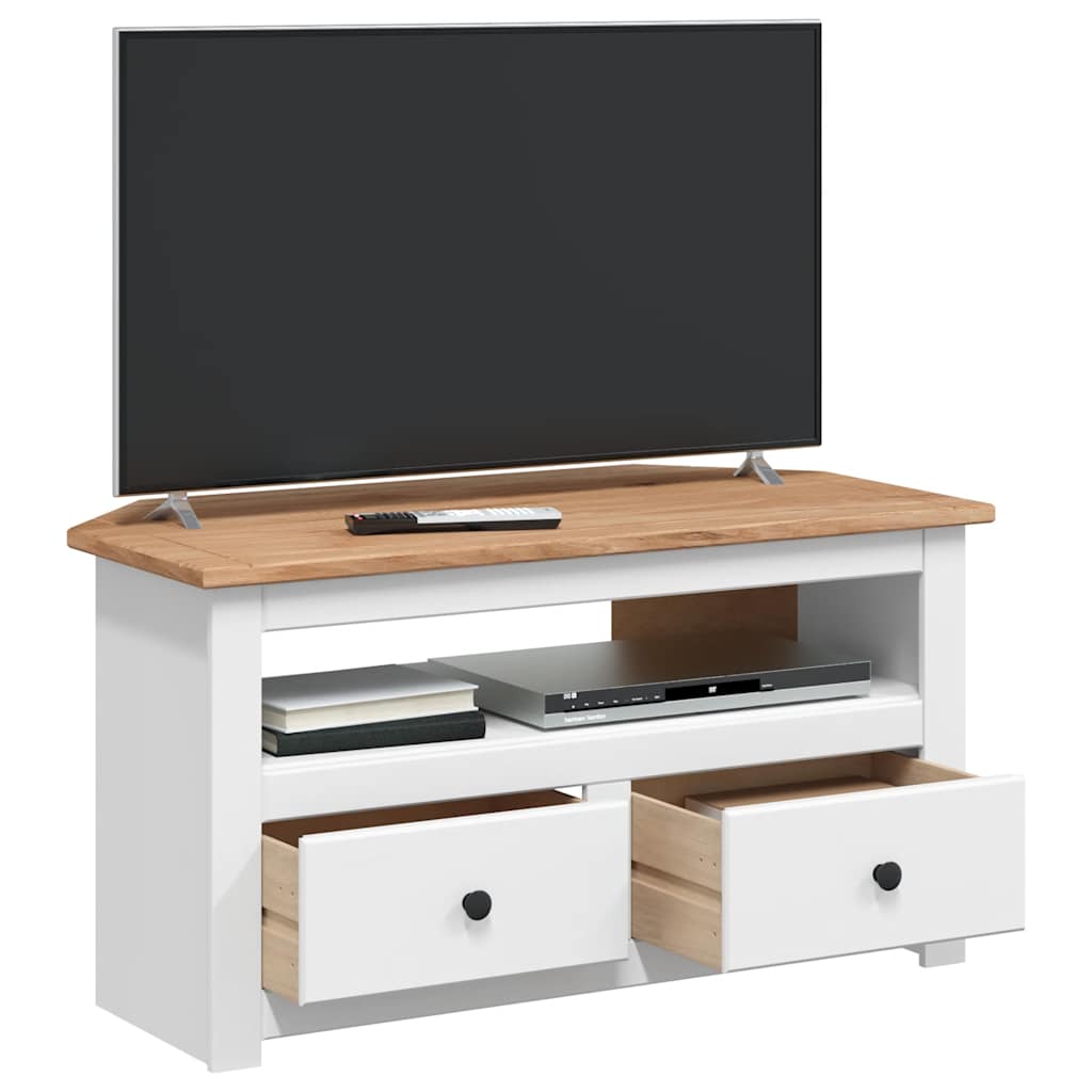 vidaXL Narożna szafka pod TV, biała, 93x49x49 cm, sosna, seria Panama