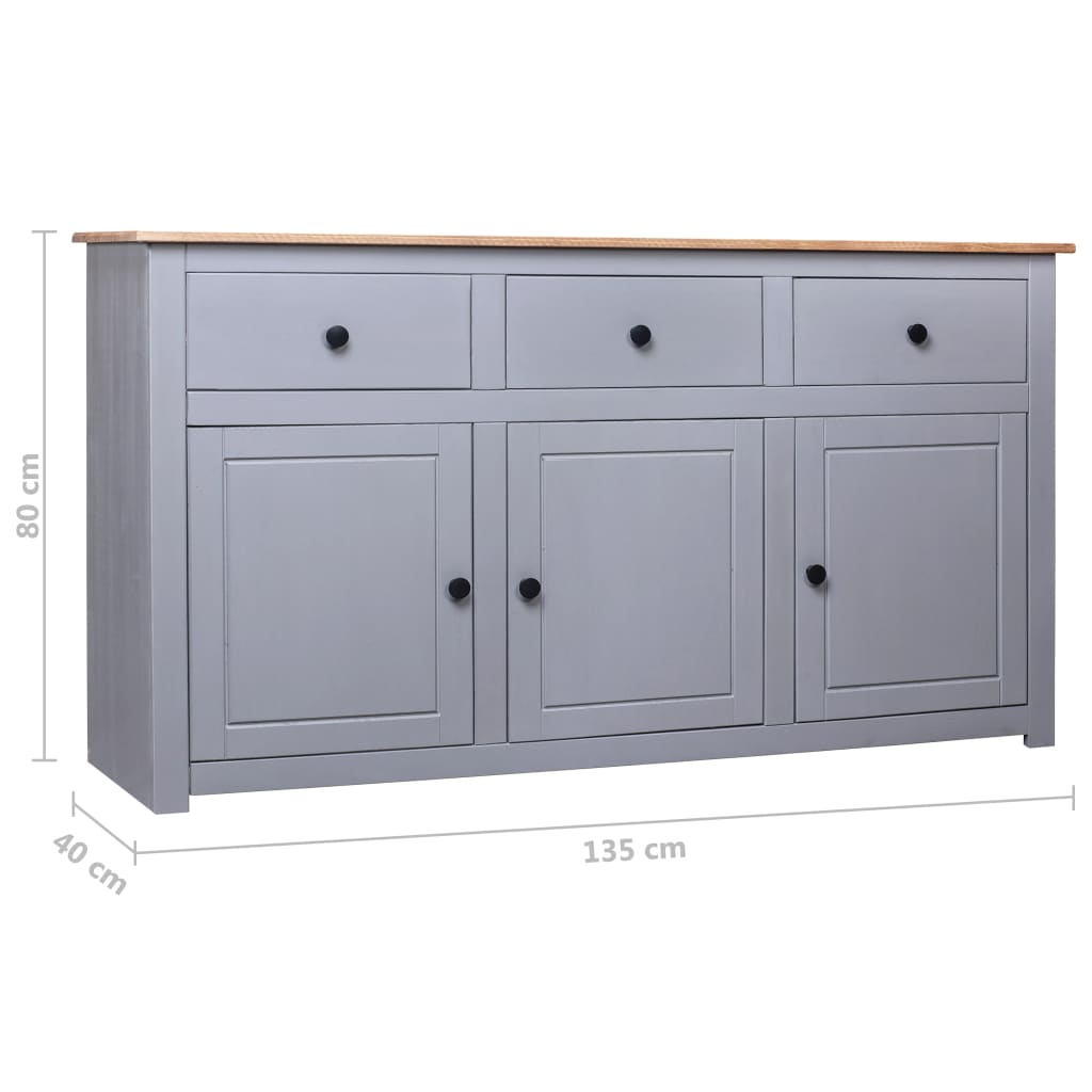 vidaXL Szafka, szara, 135x40x80 cm, lite drewno sosnowe, seria Panama