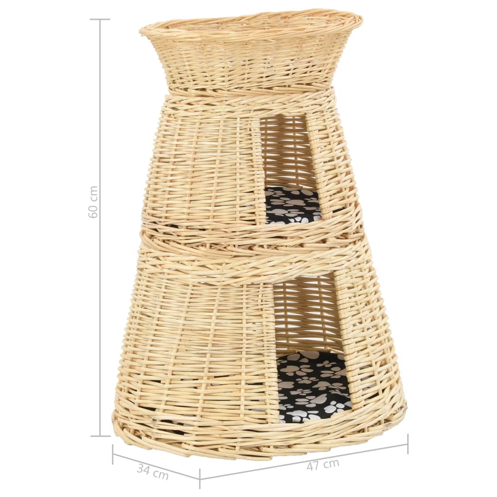 vidaXL Zestaw 3 koszy dla kota z poduszkami, 47x34x60 cm, wiklina
