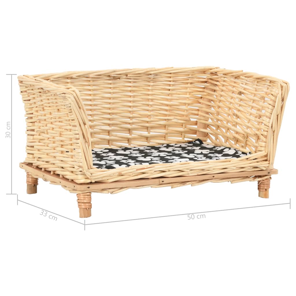 vidaXL Kosz dla psa z poduszką, 50x33x30 cm, naturalna wiklina