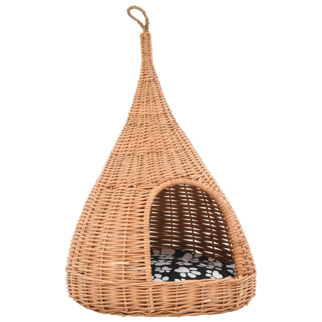 vidaXL Domek dla kota z poduszką, 40x60 cm, naturalna wiklina, tipi