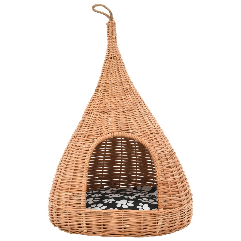 vidaXL Domek dla kota z poduszką, 40x60 cm, naturalna wiklina, tipi