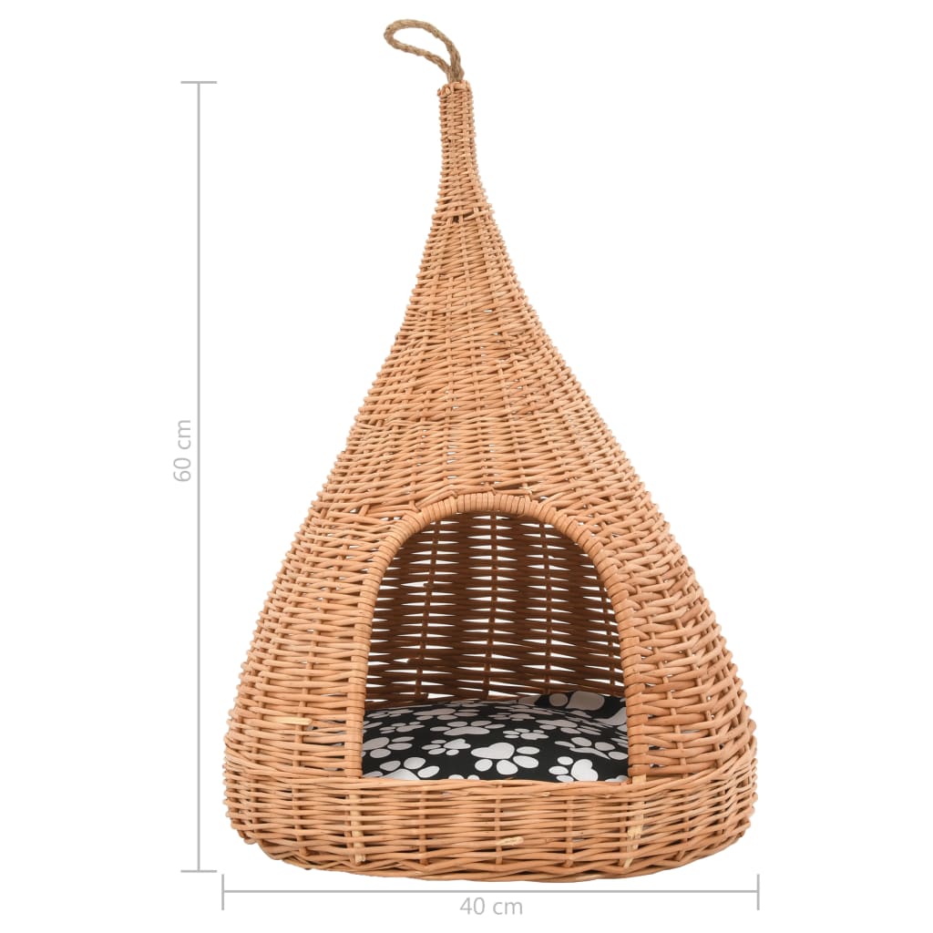 vidaXL Domek dla kota z poduszką, 40x60 cm, naturalna wiklina, tipi