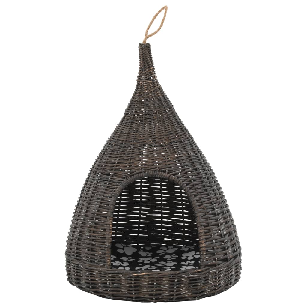 vidaXL Domek dla kota z poduszką, szary, 40x60 cm, wiklina, tipi